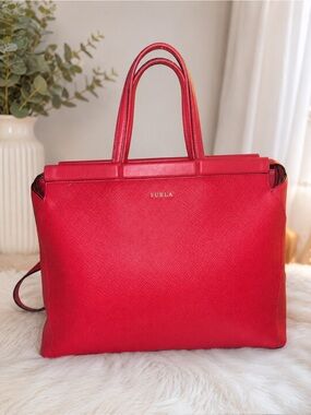 FURLA Red Saffiano Leather Structured Work Tote